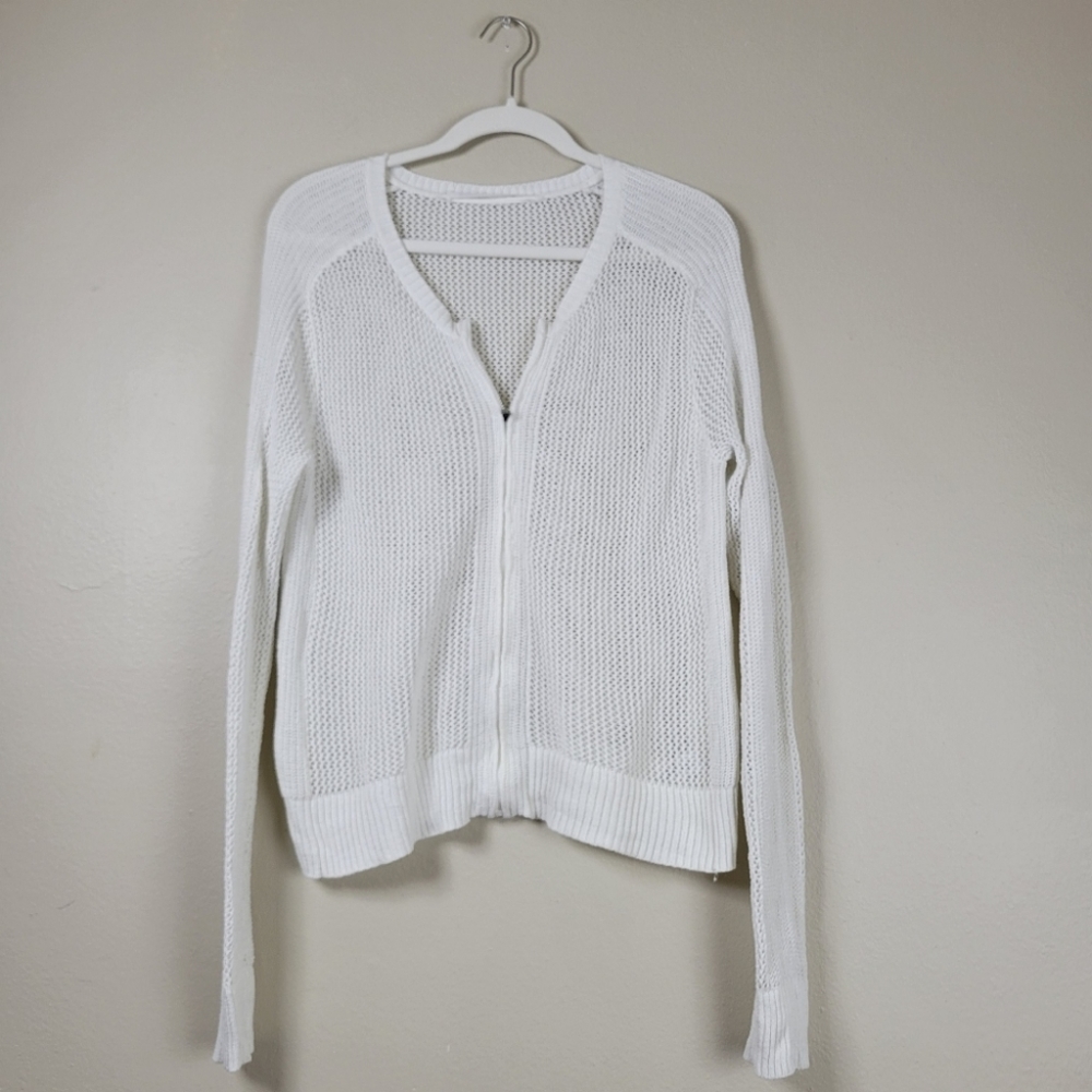Athleta Open Weave White Zipper Jacket